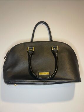 Joy & Iman Black Leather Dome Satchel - Gold Hardware